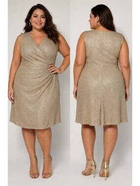 Lauren Ralph Lauren Sleeveless Gold Metallic Gold Wrap Dress 18W NWT $184